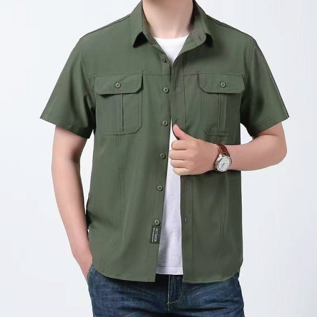 Green-Short-sleeved-shirt shortsleeved spandex shirts quick dry breathable athletic wear for men