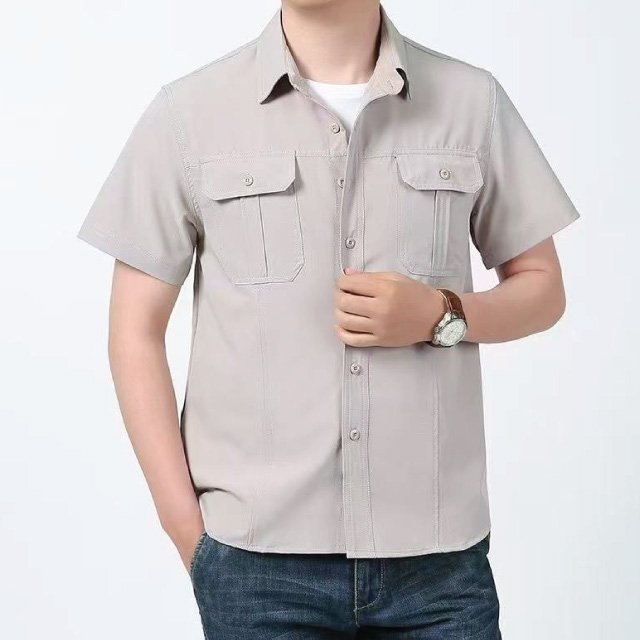 Grey-Short-sleeved-shirt